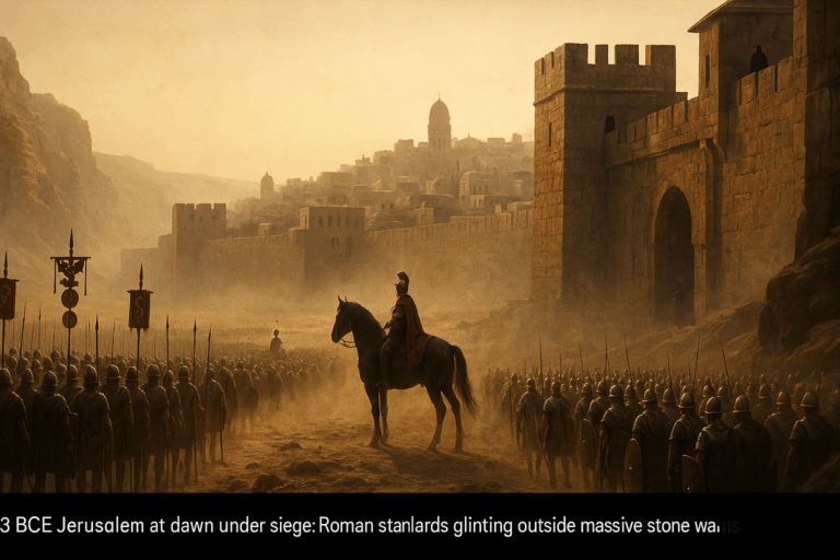 Roman general before Jerusalem’s walls as Judea surrenders, 63 BCE