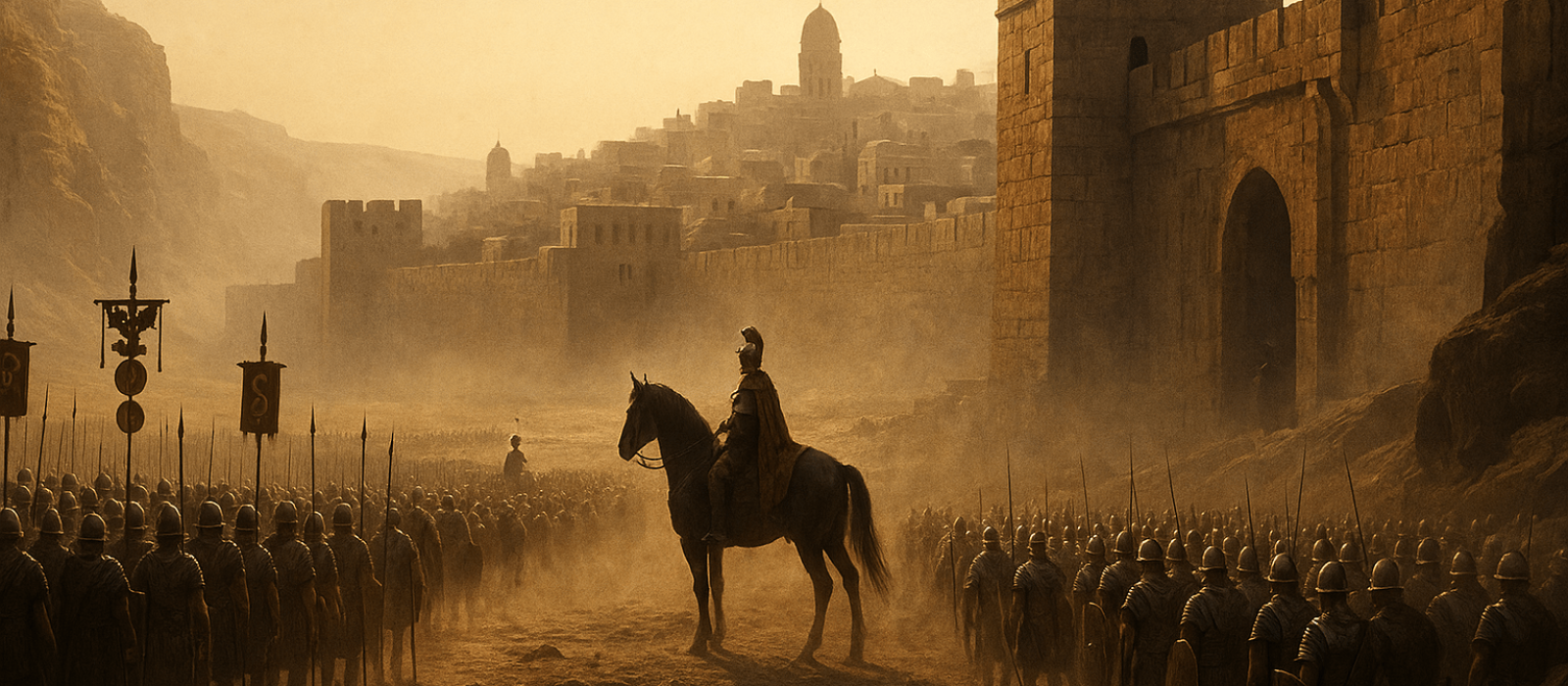 Roman general before Jerusalem’s walls as Judea surrenders, 63 BCE