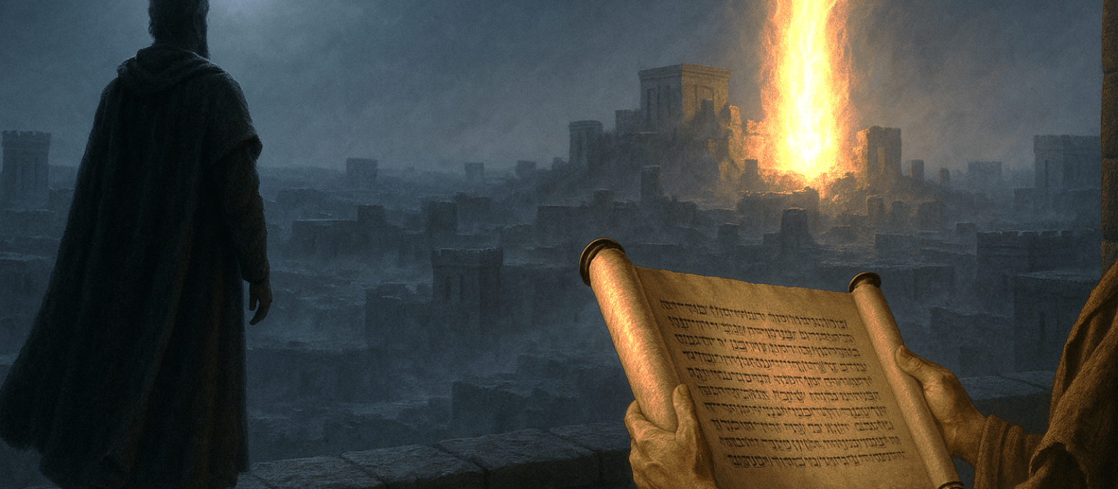 Cyrus hears Isaiah’s prophecy as Babylon falls and a fiery vision of the Temple rises in the night.
