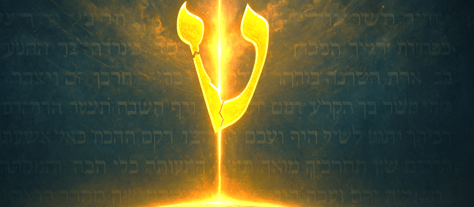 A glowing, broken Hebrew vav reconnecting heaven and earth with a nail of light, symbolizing Yeshua restoring the covenant of peace.