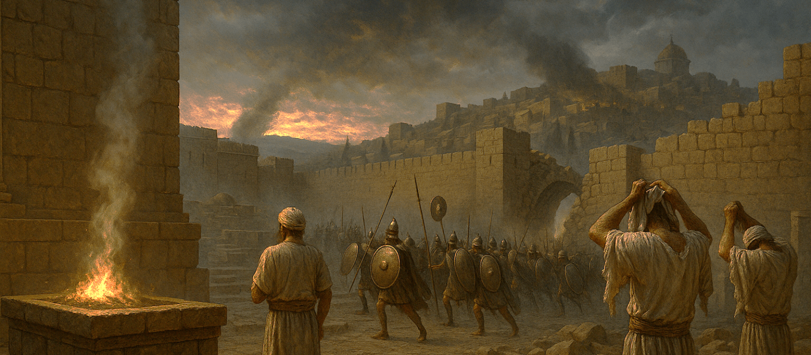 Dimming Tamid altar as Babylon breaches Jerusalem’s wall at twilight